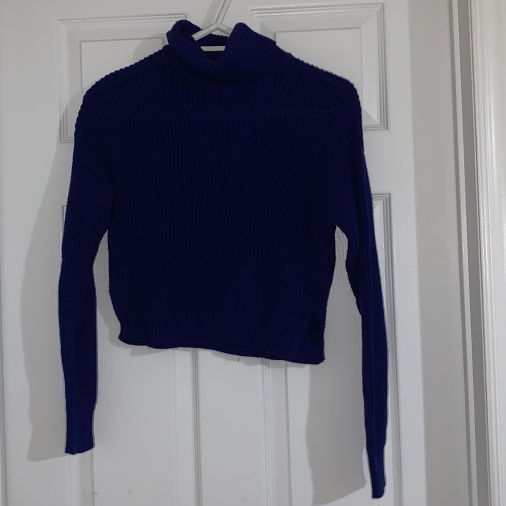 Blue cropped turtle neck